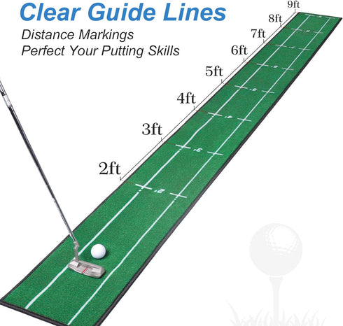 Golf Putting Mat for Indoor & Outdoor Professional Practice, Anti-Slip Backing, Distance Marker
