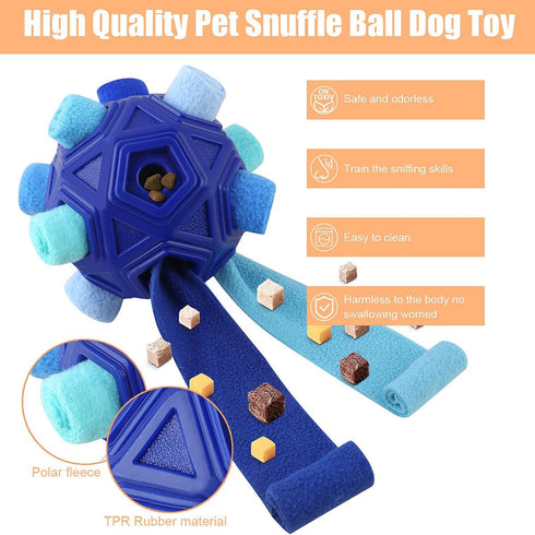Dog Snuffle Ball-Interactive Puzzle Dog Toys Encourage Natural Foraging Skills Slow Feeder for Training and Stress Relief, Cloth Strip Hiding Food Chew Toys for Any Size Dogs (All Blue)