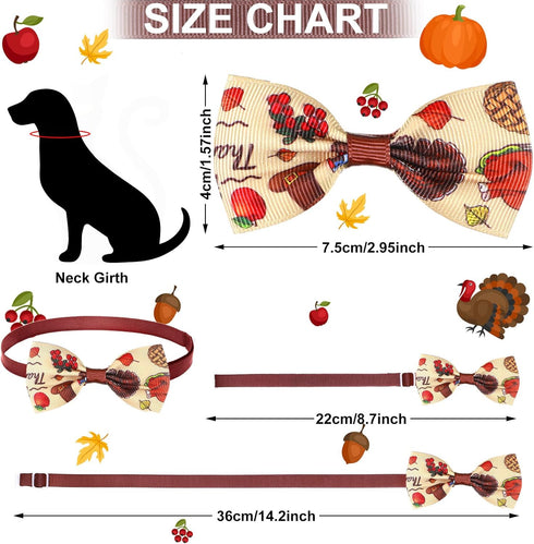 Eccliy 120 Pcs Thanksgiving Dog Bows Ties Collars, Adjustable Pumpkin Turkey Maple Leaves Pattern for Dogs Cats