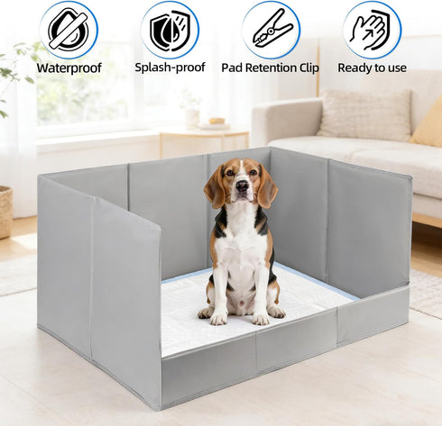Dmnnlp 32.3"x22"x15.7" 6 Potty(Gray2) Dog Pee Pad Holder with High Walls, No-Splash Indoor Dog Potty Box with Clamps