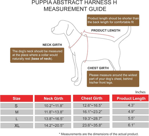 Puppia Abstract Dog Harness H, Adjustable Neck and Chest, Reflective Paint Pattern, Front and Back D-Ring for Small and