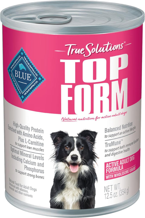 Blue Buffalo True Solutions Top Form Wet Dog Food, Chicken, 12.5-oz. Cans (12 Count) for Active Adult Dogs