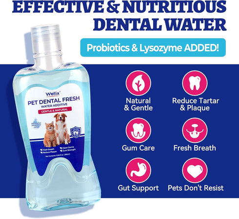 Lysozyme 12.85 oz Wellix Cat & Dog Breath Freshener Water Additive - Natural Probiotic, Fresh Breath Mouthwash for Dog