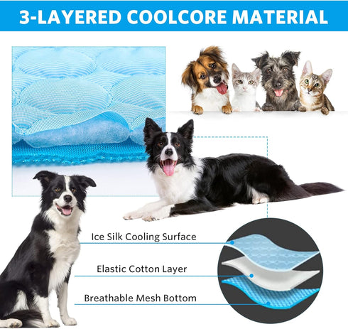 Pet Cooling Mat for Dogs, Dog Cooling Pad for Kennels, Crates, Cars, Indoor & Outdoor Ice Silk Mat (Blue, XL 40"x28")