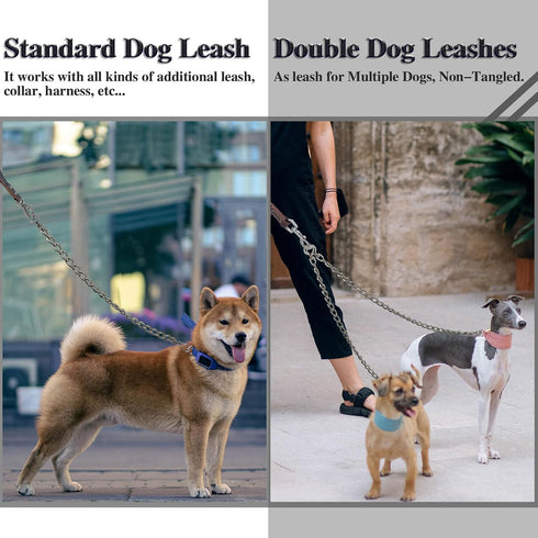 304 Stainless Steel Dog Chain Leash, Heavy Duty Short Lead Metal DIY Double Dog Leashes Extension & Coupler (304 S/S