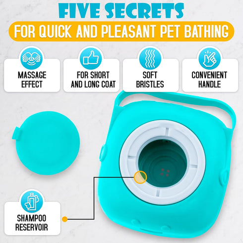 Dog Bath Brush With Soap Dispenser, Silicone Scrubber for Bath Dogs, Exfoliating Shampoo Massage Brush