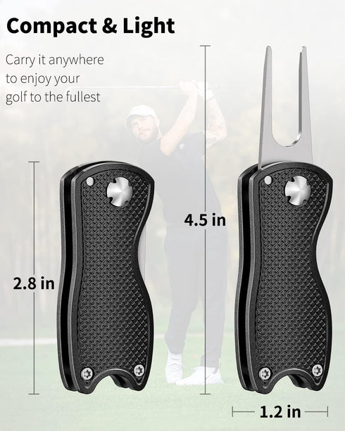 GreenHaven 2-6 Pack Golf Divot Repair Tool - Foldable Metal Tool with Magnetic Putt Alignment Marker