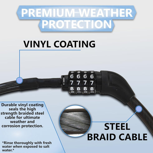 Lumintrail Extra Long Coiled Bike Cable Lock, 30ft 3/8 Inch Weatherproof Locks for Kayak, Bike, Scooter, Outdoor
