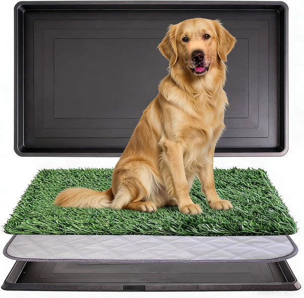 ELLOTY Dog Grass Pad with Tray - 35"X22.6" Indoor/Outdoor Artificial Turf Potty Training