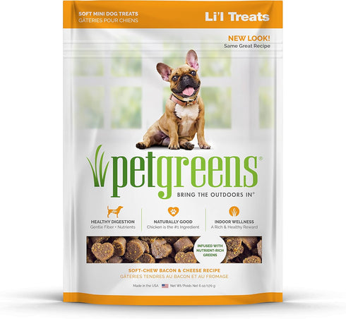 Pet Greens Natural Soft-Chew Dog Treats Infused with Supergreens - 3 pack Bacon and Cheese 6 oz each