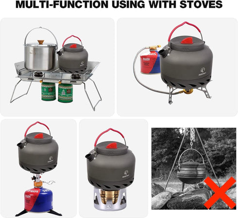 REDCAMP 1.4L Outdoor Camping Kettle with Heat Exchanger, Lightweight Aluminum Tea Kettle with Carrying Bag