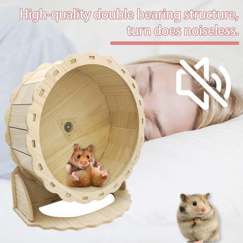 Hamiledyi Wooden Hamster Wheel, Silent Running Exercise Wheel for Small Pets, Gerbil, Mice, Guinea Pigs, Dwarf Syrian