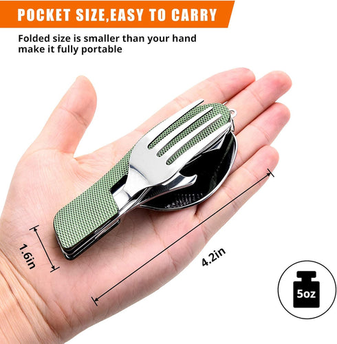 HIKENTURE Camping Utensils 2 Pack - 4-In-1 Stainless Steel Spoon Fork Knife Set for Backpacking Travel