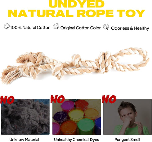 Fida Dog Rope Toys for Aggressive Chewers,Large Dog Toy Designed for Tug of War, Tough Dog Rope Toy Indestructible Made of Undyed Natural Cotton, 29" Large Dog Toys with 3 Big Knots and a Handle