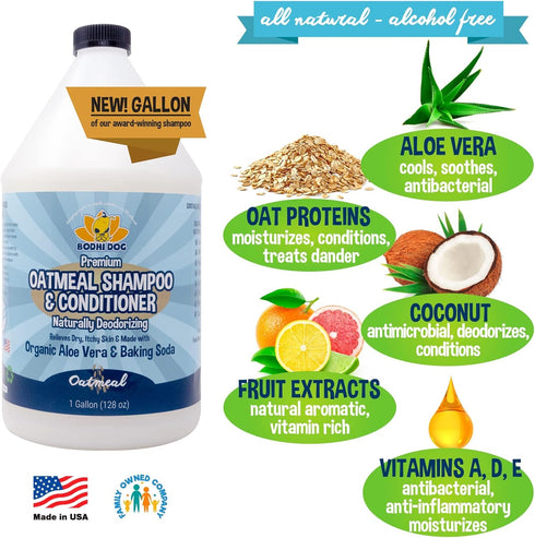 Bodhi Dog Oatmeal Shampoo & Conditioner, Naturally Deodorize Dogs, Cats & Pets, Soothes Dry, Itchy Skin, 1 Gallon