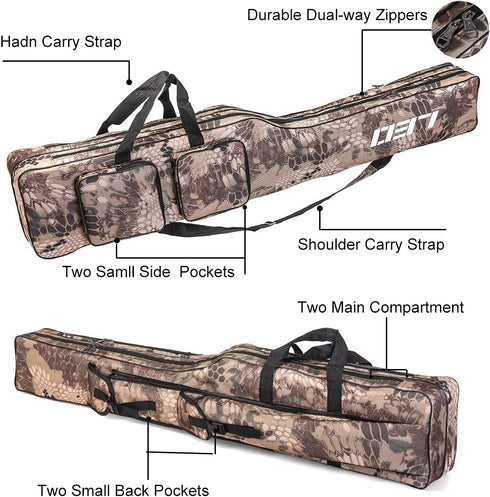 Fishing Tackle Storage Bag, 130cm Portable Organizer for Fishing Rods, Two Layer Durable Oxford, Large Capacity