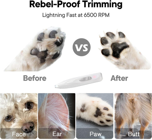 Dog Paw Trimmer with LED Light, Rechargeable Cordless Electric Grooming Clippers, Low Noise for Small Dogs and Cats