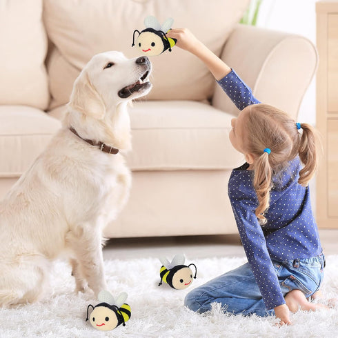 Whaline 4Pcs Bee Interactive Dog Toys for Boredom, Colorful Squeaky Honey Pot Puzzle Toys for All Dogs