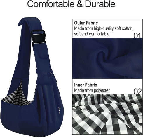 PETLOFT Adjustable Reversible Dog Cat Sling Carrier, Hands-Free Cross Body Carrier for Pets up to 11lb (Blue)