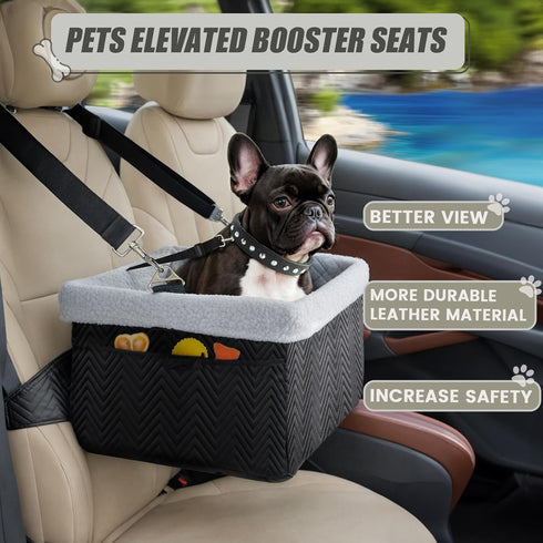 20lbs, Leather Dog Car Seat for Small Dogs Under Dog Booster Seat with Metal Frame Construction Double-Layer Oxford