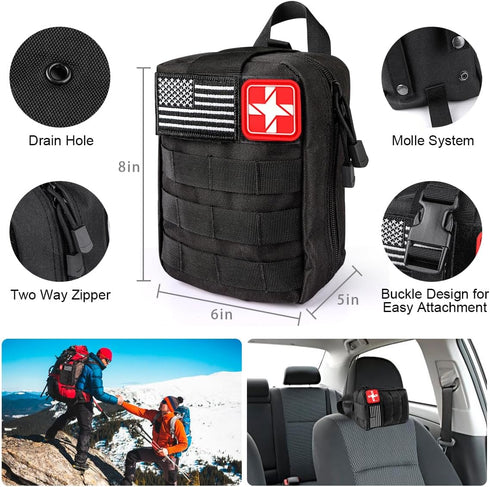 Survival Kits, 222 PCS Emergency Survival Gear First Aid Kits with Molle System Bag for Outdoor Camping