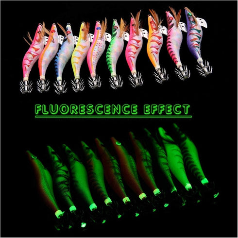 Generic 10Pcs Fishing Lure Squid Jig Hook Wooden Shrimp Artificial Fishing Lures Octopus Cuttlefish Shrimp Hard Fishing