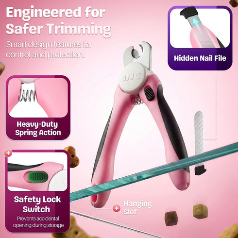 Trimmer Flexzion Pet Nail Clippers for Dogs & Cats - Stainless Steel Blade Cat Nail with Stored Nail File, Safety