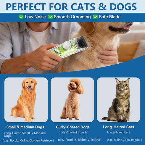 PUKACO 3-Speed Trimmer Dog Clipper for Grooming Low Noise, Cordless Dog Grooming Kit, Rechargeable Pet Hair Clippers