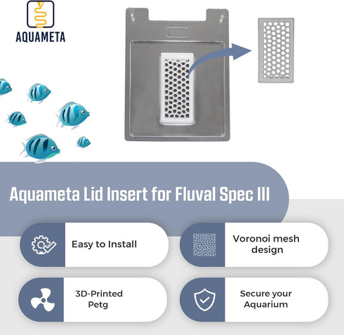 Aquarium Lid Insert for Fluval Spec 3, 3D-Printed PETG Fish Tank Cover with Voronoi Mesh Design