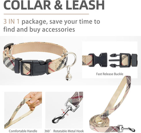 PUPTECK Adjustable Dog Harness Collar and Leash Set, Step in No Pull Pet Harness for Small Medium Dogs, Beige