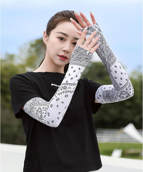 Unisex UV Protection Neck Gaiter and Sun Arm Sleeves Set, Ice Silk Neck Gaiter, Cooling Arm Sleeve, Bandana for Hiking