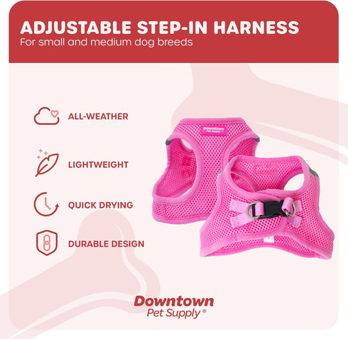 Downtown Pet Supply Step in Dog Harness for Small Dogs, No Pull, Medium, Pink, Adjustable with Padded Mesh Fabric