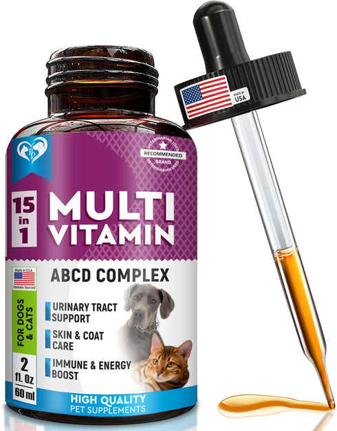 Cat & Dog Multivitamin Liquid with Glucosamine & Cranberry | 15 in 1 Health Supplements for Urinary Tract & Joint