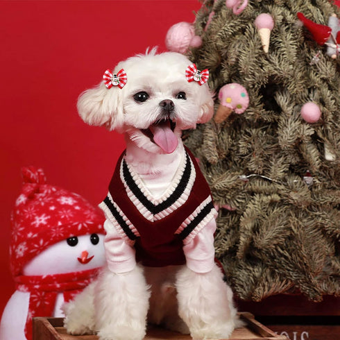 80pcs Christmas Small Dog Hair Bows, Bulk Plaids with Rubber Bands, Mix Christmas Pattern Pet Grooming Bows