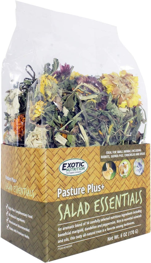 Pasture Plus+ Salad Essentials, High-Fiber Dried Flower & Herb Treat for Small Pets