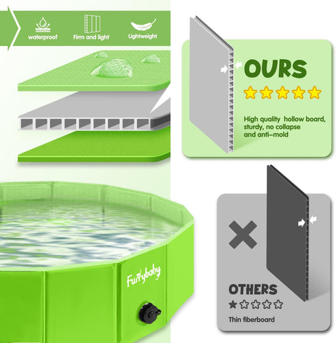 Furrybaby Foldable Dog Pool, Portable Pet Pool for Large Dogs, Indoor and Outdoor Use (Green, 47'')