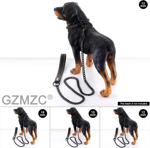 Dog Chain Collar Black Color High Polished Stainless Steel Cuban Link Heavy Duty Chew Proof Walking Chain Leash
