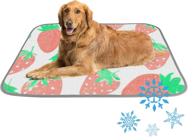 imiBBWQu Dog Cooling Mat Pastel Bright Strawberries Fruit Dog Cooling Mats Washable Pads