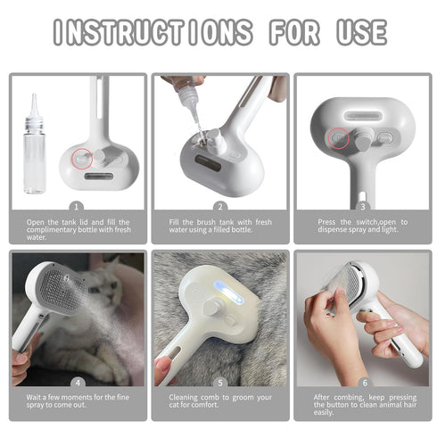 Spray Cat Brush for Shedding, Water Brush for Cats and Dogs, Pet Hair Removal Comb with Water Tank