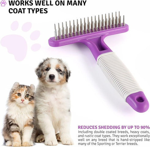 POODLIE Poodle Pet Dog Grooming Rake | Dematting Tool with Stainless Steel Shedding Comb, Purple Handle