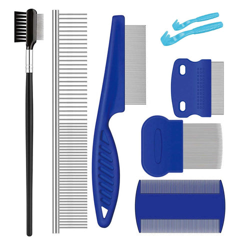 Pet Grooming Comb Kit with Tear Stain Remover Brush, Undercoat Rake, and Flea Comb for Dogs & Cats