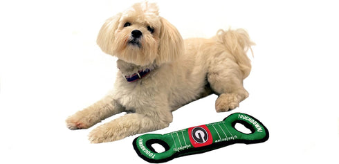 Pets First NCAA Football Field DOG TOY with Squeaker - GEORGIA BULLDOGS for Tug, Toss, and Fetch
