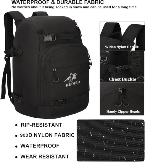 KEOFID Ski Boot Bag for Men and Women, 50L Ski Travel Backpack and Snowboard Bag