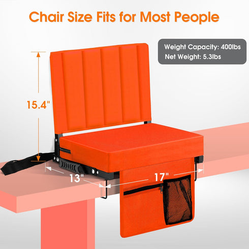 Stadium Seat for Bleachers with Back Support, Portable Bleacher Seat with Wide Comfy Padded Cushion, Metal Hook