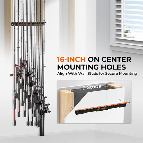 KastKing V15 Vertical Fishing Rod Holder – Wall Mounted Rack for 15 Rods or Combos, 17.25 Inches, Great Fishing Pole