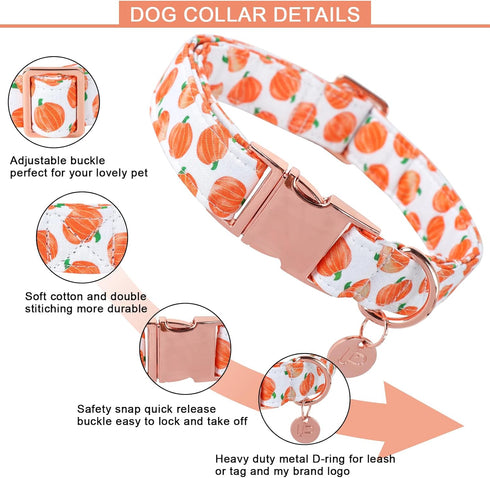 Cute Pumpkin Cotton Halloween Dog Collar with Metal Buckle, Gift for Small Medium Large Boys or Girls Dogs