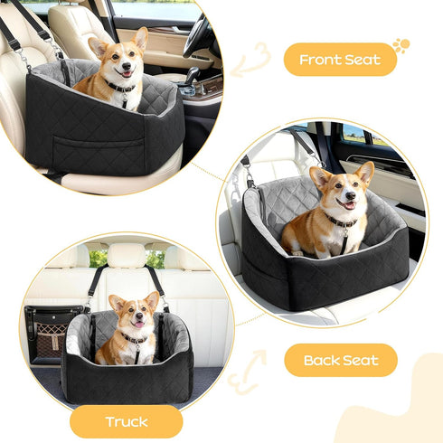 KANGREST 30 Lbs, 2 Dog Car Seat for Small Dogs Up to Pet Travel Safety Bed for Puppy Cat, Fits in Front/Back Seat, Anti