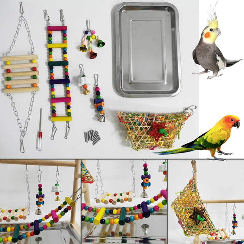 kathson Parrot Playstand Bird Playground Conures Play Stand Wood Perch Gym Playpen Ladder Parakeets Cage Accessories