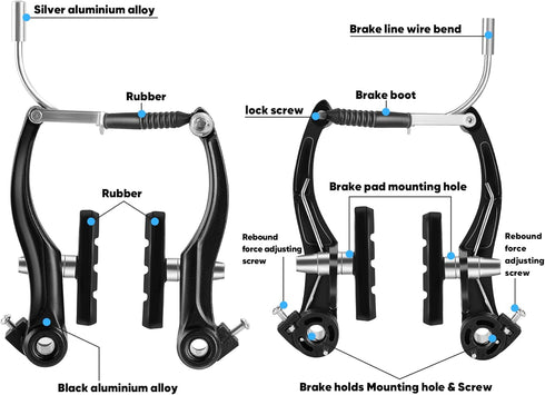 V-Type Bike Brake Set, Complete Universal Front and Rear MTB Brake, Includes Cables, Wrenches