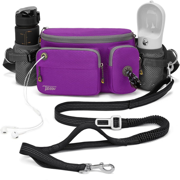 TUDEQU 4-in-1 Hands Free Dog Leash for Large Dogs with Fanny Pack, Waist Leash for Dog Walking